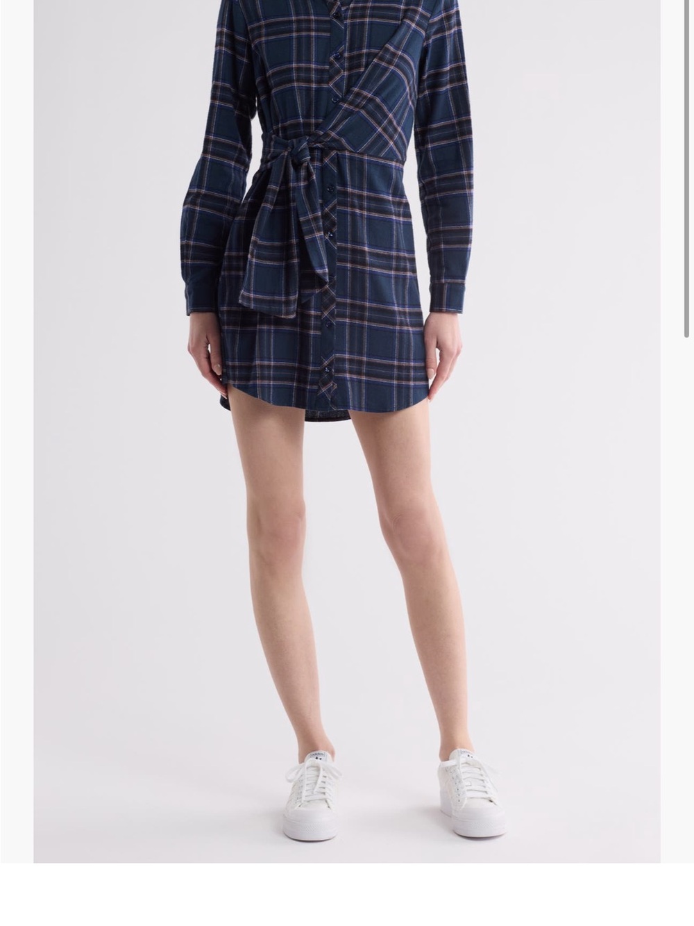 NWT-Lush Navy Plaid Button-Front Shirt Dress